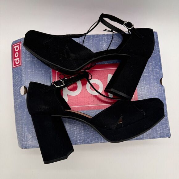 Pop Westerly Platform Block‎ Heel Maryjane New Size 9.5 Black Y2K Strappy - Picture 6 of 11